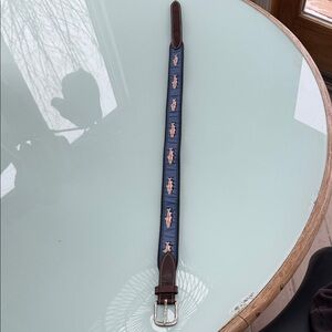Vineyard Vines Navy Embroidered Leather-Trim Belt Strap 26 boys xs men